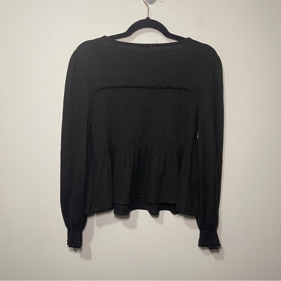 Altar’d State Women’s Black Waffle Knit Peplum Long Sleeve Blouse Top Size L - Picture 7 of 10
